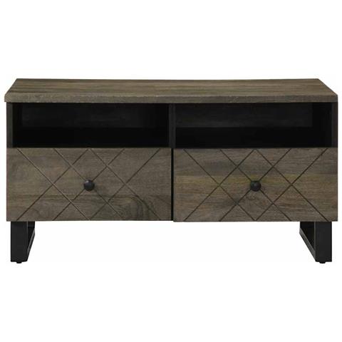 Tavolino Da Salotto Nero 80x54x40 Cm In Legno Massello Di Mango - Foto 3