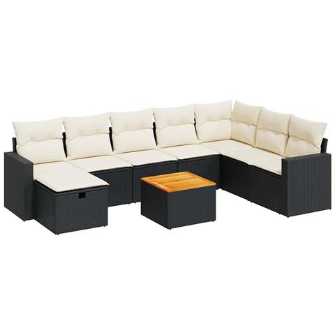 Set Divani Da Giardino 9 Pz Con Cuscini Nero In Polyrattan - Foto 2