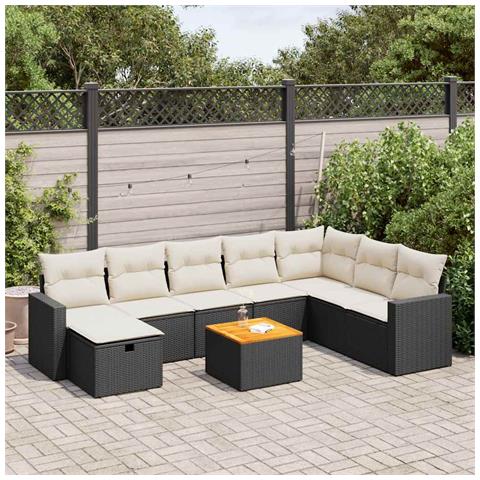 Set Divani Da Giardino 9 Pz Con Cuscini Nero In Polyrattan - Foto 1