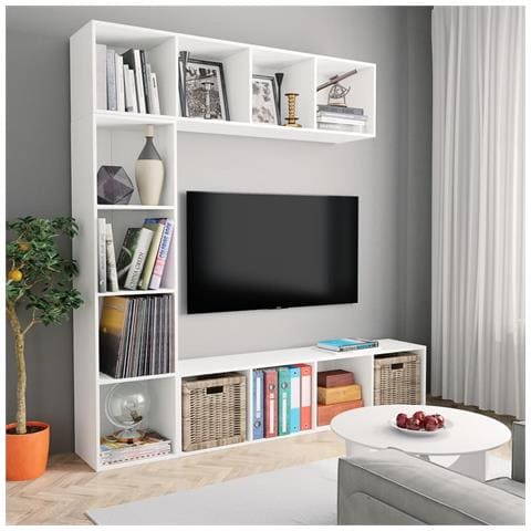 Lusso Casadino -  Set Mobili Libreria/porta Tv 3 Pz Bianco 180x30x180 Cm - Foto 6
