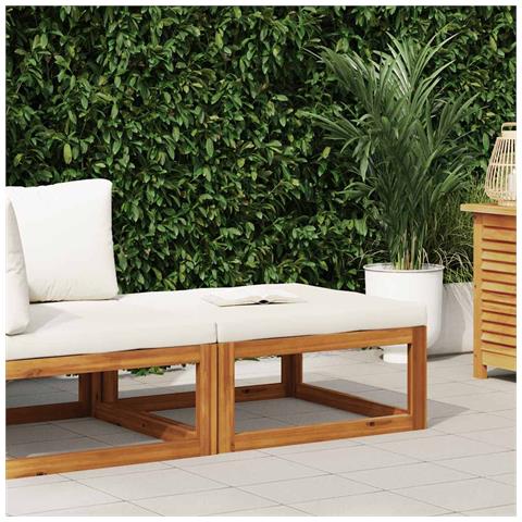 Poggiapiedi Con Cuscino Bianco Crema In Massello D'acacia - Foto 8