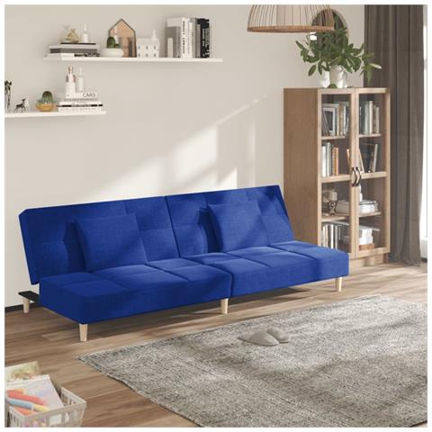 Divano Letto A 2 Posti Con 2 Cuscini Blu In Tessuto - Foto 8