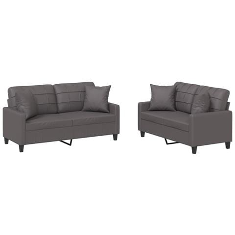 Set di Divani 2 pz con Cuscini Grigio in Similpelle - Foto 1