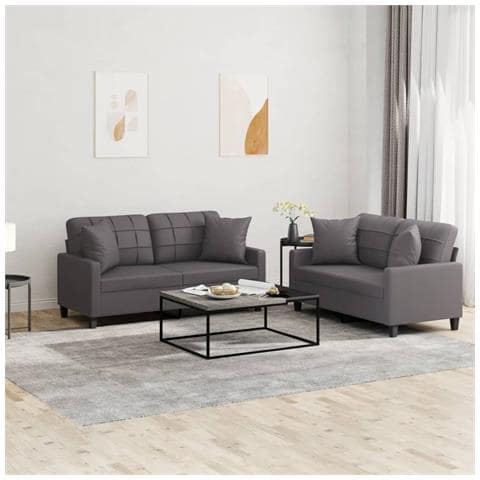 Set di Divani 2 pz con Cuscini Grigio in Similpelle - Foto 2