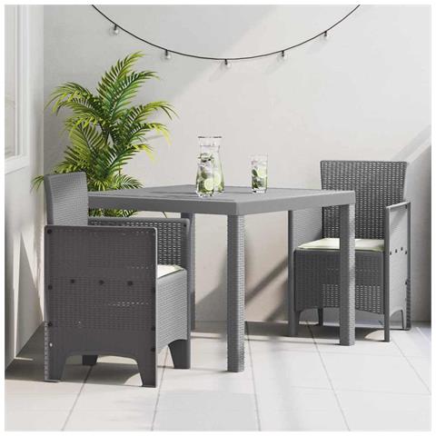 Set da Pranzo Giardino 3 Pezzi con Cuscini Grigio Chiaro Polyrattan - Foto 2