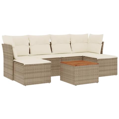 Set Divani da Giardino 7 pz con Cuscini Beige in Polyrattan - Foto 1