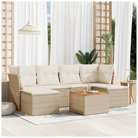 Set Divani da Giardino 7 pz con Cuscini Beige in Polyrattan - Foto 2
