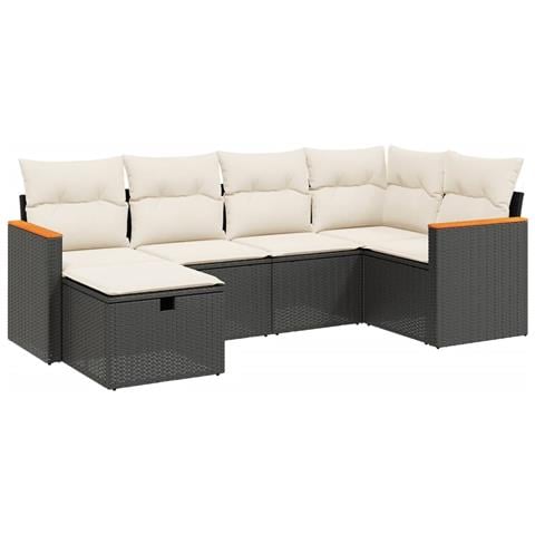 Set Divano da Giardino 6 pz con Cuscini Nero in Polyrattan - Foto 1