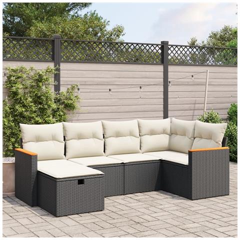 Set Divano da Giardino 6 pz con Cuscini Nero in Polyrattan - Foto 2