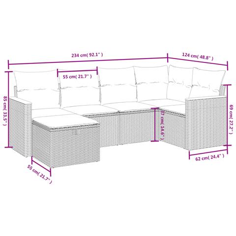 Set Divano da Giardino 6 pz con Cuscini Nero in Polyrattan - Foto 4