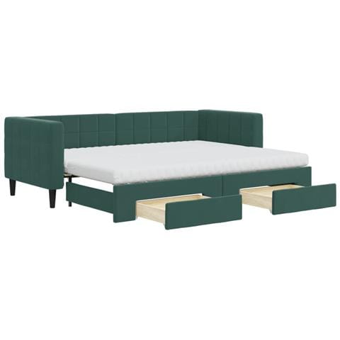 Divano Letto Estraibile Cassetti Verde Scuro 80x200cm Velluto - Foto 1