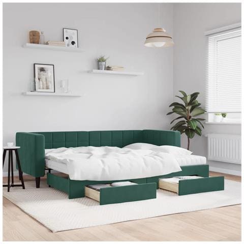 Divano Letto Estraibile Cassetti Verde Scuro 80x200cm Velluto - Foto 2