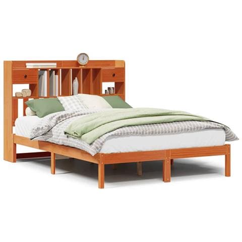 Letto Libreria senza Materasso Marrone Cera 140x190 cm in Pino - Foto 1