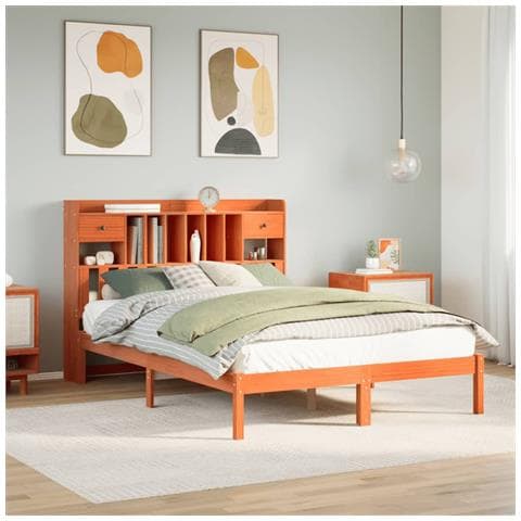 Letto Libreria senza Materasso Marrone Cera 140x190 cm in Pino - Foto 2