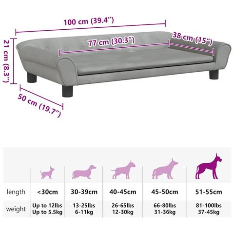 Lettino per Cani Grigio Chiaro 100x50x21 cm in Velluto - Foto 7