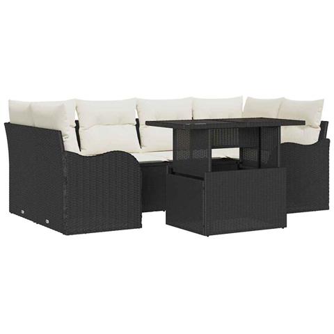 Set Divano da Giardino 7 pcs Nero 100 x 55 x 73 cm Poly Rattan - Foto 1