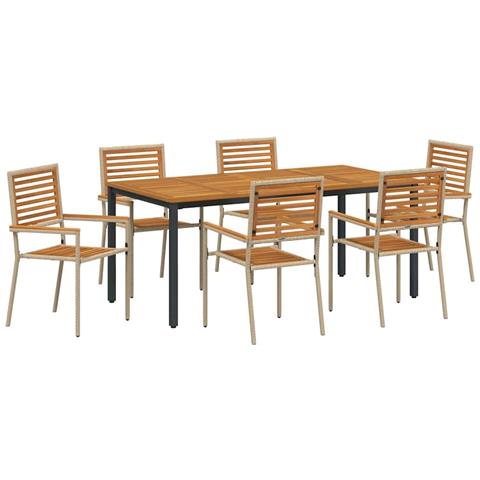 Set da Pranzo per Giardino 7 pcs Beige 180 x 90 x 75 cm - Foto 1