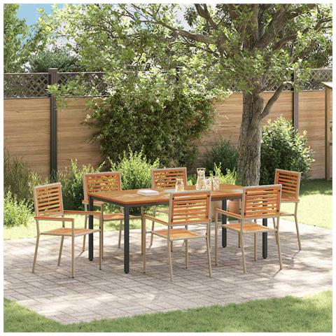 Set da Pranzo per Giardino 7 pcs Beige 180 x 90 x 75 cm - Foto 2