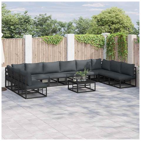 Set Divano da Giardino con cuscino 11 pcs Nero Alluminio - Foto 2