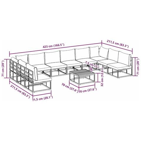 Set Divano da Giardino con cuscino 11 pcs Nero Alluminio - Foto 9