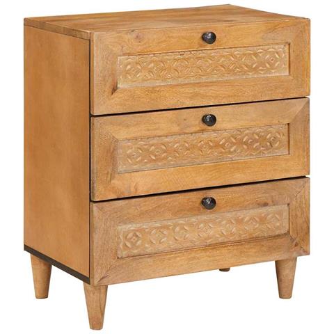 Comodino Marrone chiaro 50 x 33 x 60 cm legno massello di mango - Foto 1