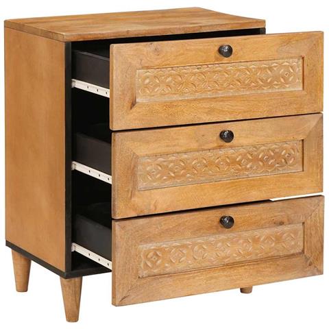 Comodino Marrone chiaro 50 x 33 x 60 cm legno massello di mango - Foto 2