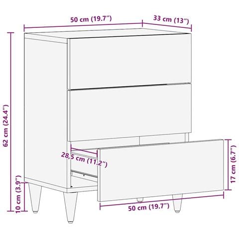 Comodino Marrone chiaro 50 x 33 x 60 cm legno massello di mango - Foto 9