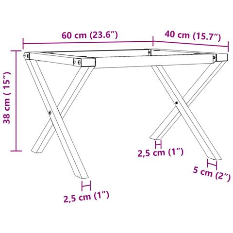 Telaio Gambe a X per Tavolino da Salotto 60x40x38 cm in Acciaio - Foto 9