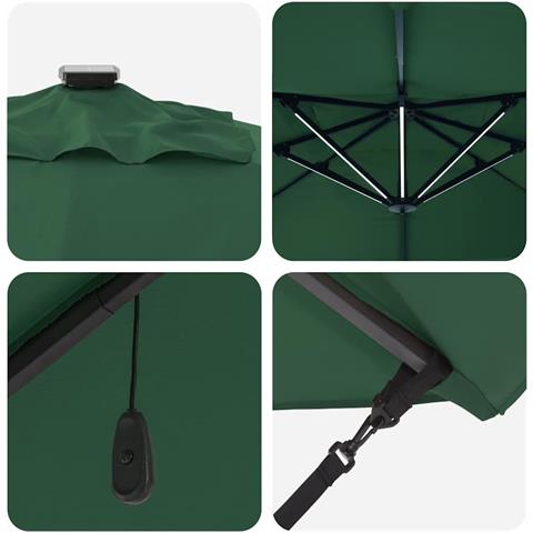 Parasol Roma a braccio Verde e Nero 352 x 251 x 265 cm - Foto 9