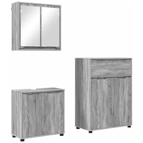 Set di mobili per il bagno con cassetto 3 pcs Grigio Sonoma - Foto 1