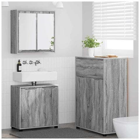 Set di mobili per il bagno con cassetto 3 pcs Grigio Sonoma - Foto 2