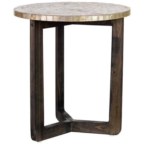 Tavolino Ausiliario In Legno E Capiz Bianco D40x45h Cm - Foto 1