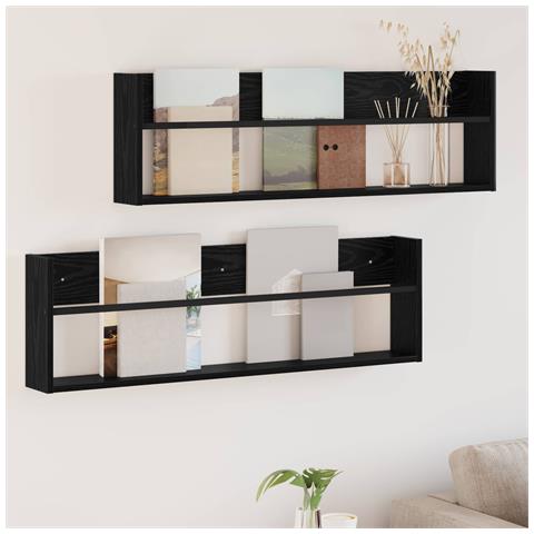 Scaffale per riviste 2 pcs Rovere Nero 100 x 12 x 30 cm - Foto 2