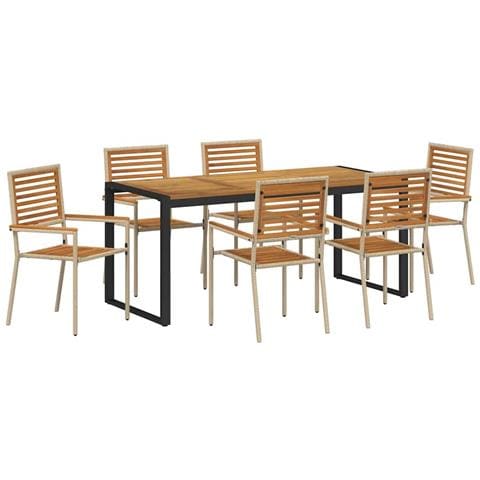 Set da Pranzo per Giardino 7 pcs Beige e Marrone polyrattan - Foto 1