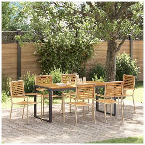 Set da Pranzo per Giardino 7 pcs Beige e Marrone polyrattan - Foto 2