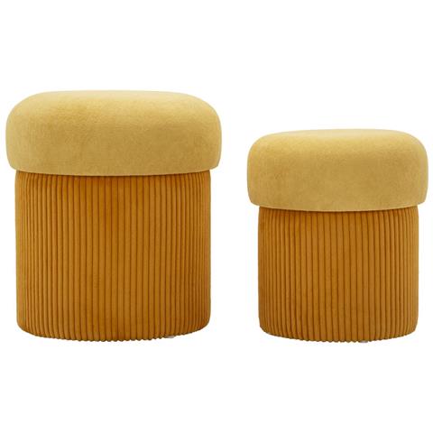 Set 2 Pouf Contenitore Aspen In Poliestere Senape Ø42x44 E Ø35x37 Cm - Foto 1