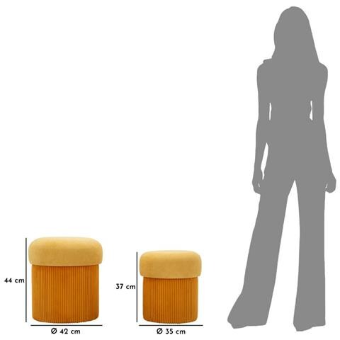 Set 2 Pouf Contenitore Aspen In Poliestere Senape Ø42x44 E Ø35x37 Cm - Foto 8