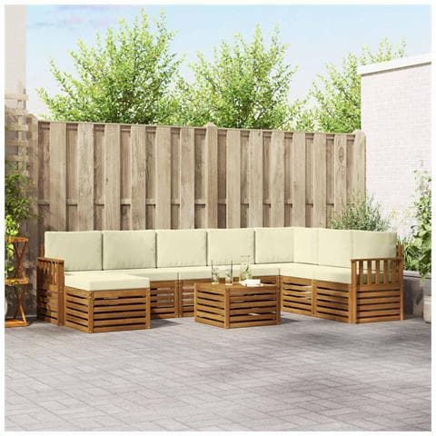 Set divani 9 pcs Naturale e Crema Legno di Acacia Massello - Foto 2