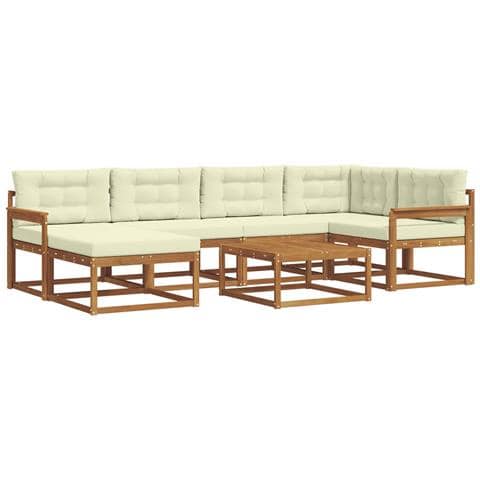 Set di divani da esterno con cuscino 7 pcs Naturale e Crema - Foto 1