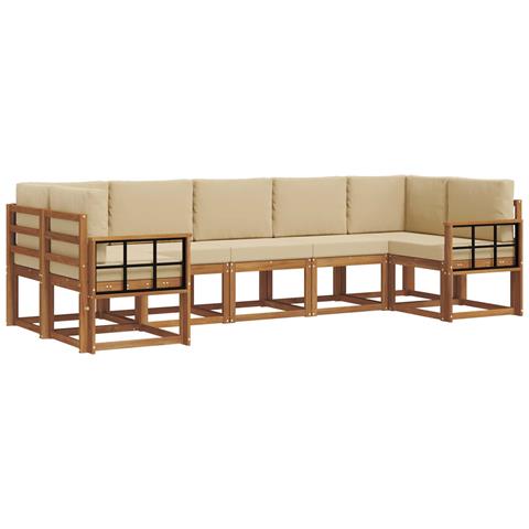 Set di divani da esterno con cuscino 7 pcs Naturale e Beige - Foto 1