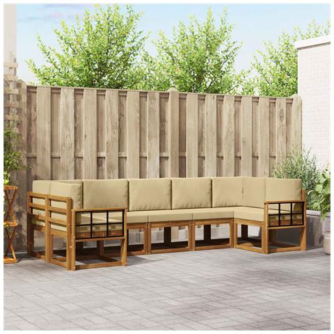Set di divani da esterno con cuscino 7 pcs Naturale e Beige - Foto 2