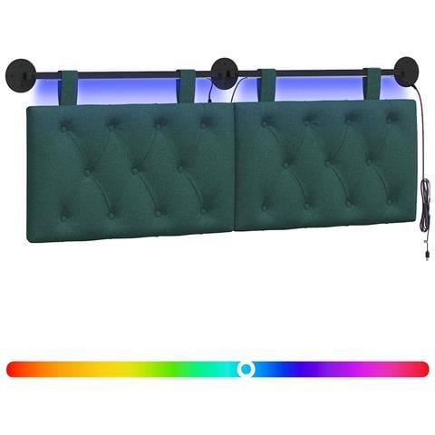 Testiera sospesa Con luce LED Verde Scuro Tessuto - Foto 1