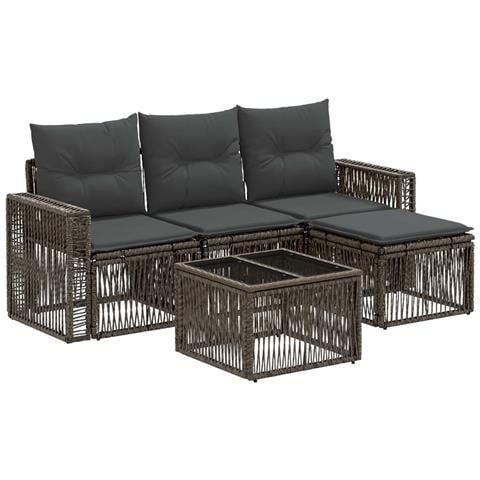 Set Divano da Giardino 5 pcs Grigio e Grigio Scuro polyrattan - Foto 1