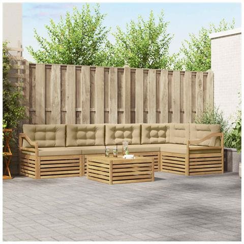 Set di divani da esterno 6 pcs Bianco e Beige Poliestere - Foto 2