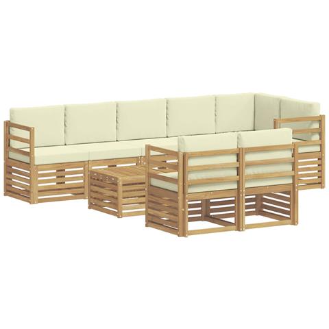 Set divani 9 pcs Bianco e Crema Legno di Acacia Massello - Foto 1