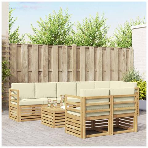 Set divani 9 pcs Bianco e Crema Legno di Acacia Massello - Foto 2