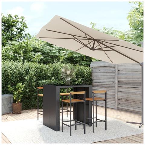 Set Bar Giardino 5 pz Nero Polyrattan e Legno Massello Acacia - Foto 2