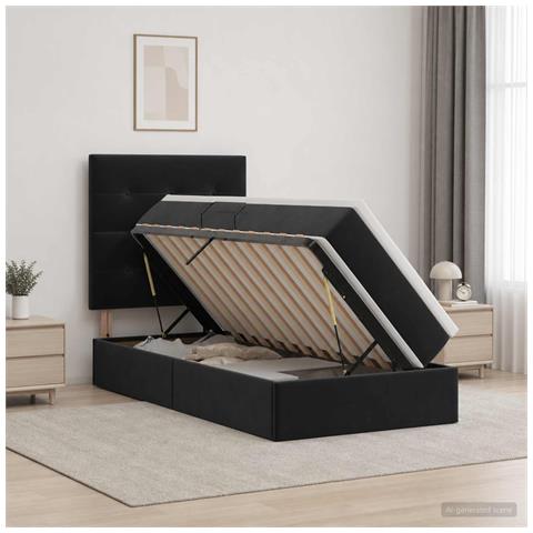 Letto con contenitore e materasso Nero 100 x 200 cm Velluto - Foto 2