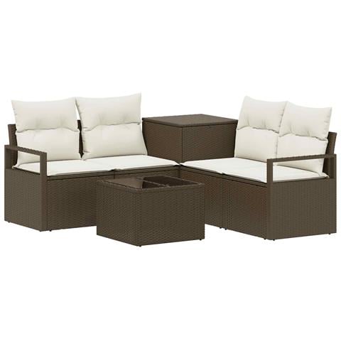 Set di divani 6 pz Marrone e Bianco Crema - Foto 1