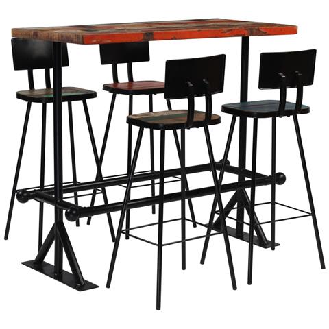 Set Da Bar 5 Pz In Legno Massello Di Recupero Multicolore - Foto 1